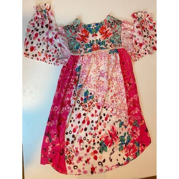 Umgee Rosie Cheetah Dress Floral Pink Fuchsia - Small - Picture 7 of 8